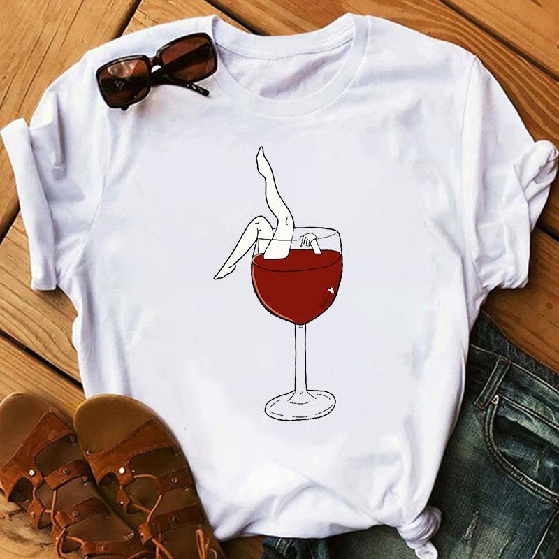 New Red Wine Glass Girls Printed Tshirt Summer Short Sleeve Unisex and Women Short Sleeve Tshirt Oversized T Shirt  Harajuku Tops
