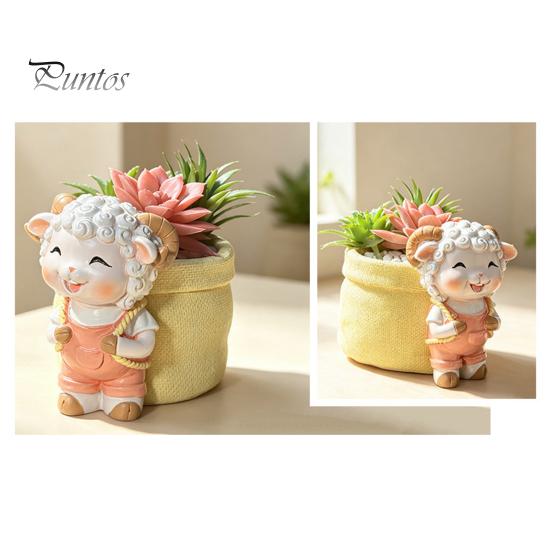 Cute Animal Succulents Holder Lamb Planter, Cartoon Sheep Carring Bag Plant Pot, Indoor Pot for Desk Small Resin Flower Succulents, Houseplants,
