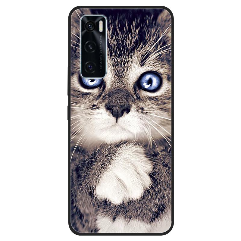 For Vivo V20 SE Case V20SE Silicone Cat Painted Soft Black Cover for VivoV20 V20SE V2022 V2023 Cover TPU Coque Protective Capa