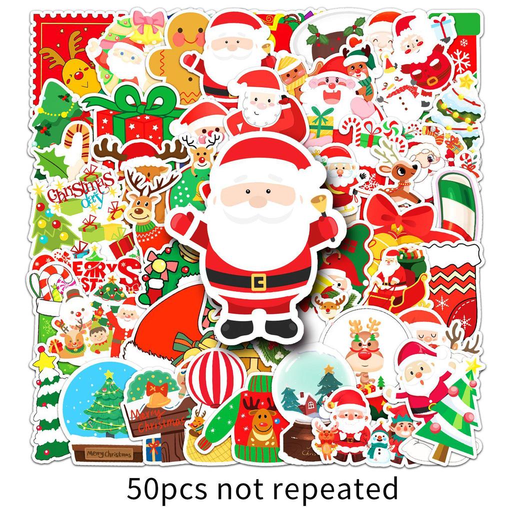 50pcs Waterproof Christmas Cartoon Doodle Stickers: Festive Decorations for Skateboards, Water Cups & Luggage