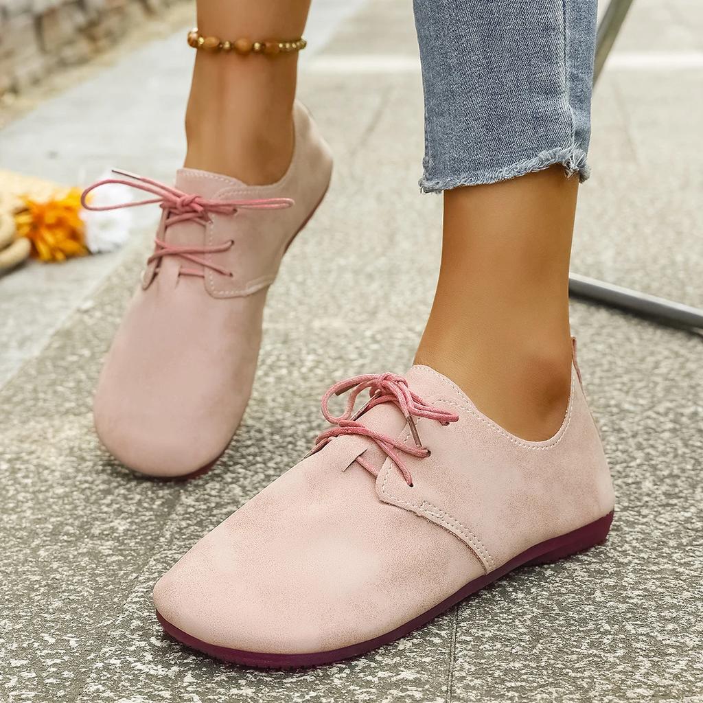 Fashion Women's Shoes 2025 Autumn New Fashion Casual Soft Walking Shoes Trend Retro Women's Lace-up Flat Shoes Zapatillas De Deporte