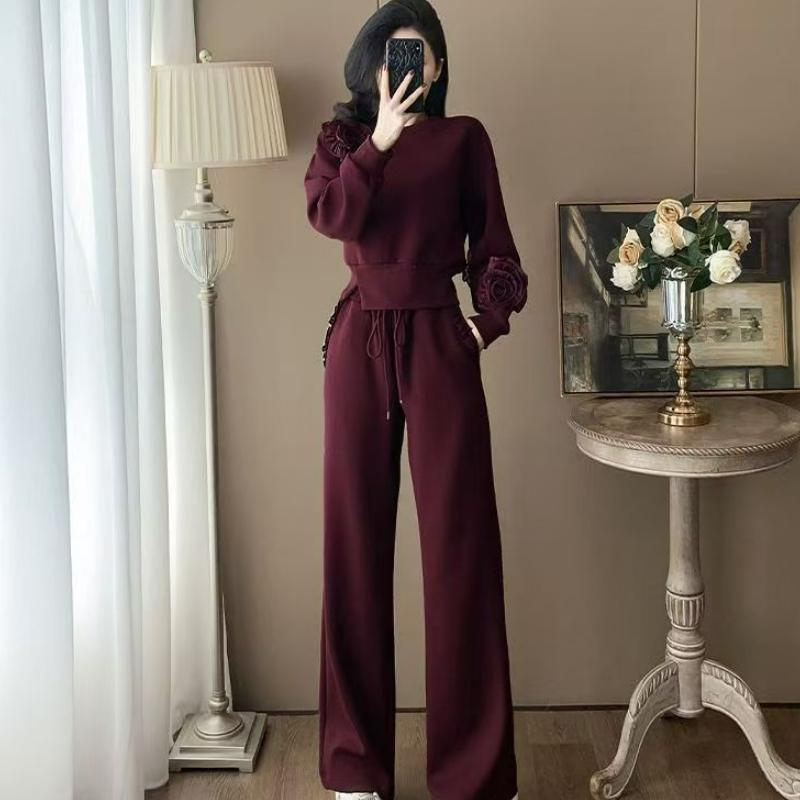 Spring and Autumn Casual Set Hoodie Three-dimensional Flower Long-sleeved Warm Comfortable and Stylish Two-piece Set