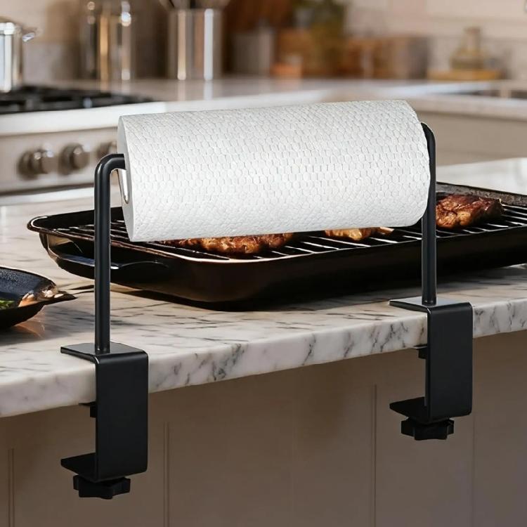 Adjustable Clamp On Paper Roll Rack Metal Roll Storage for 1.8 Inch Tabletops Holds 7 Inch Rolls Metal Construction