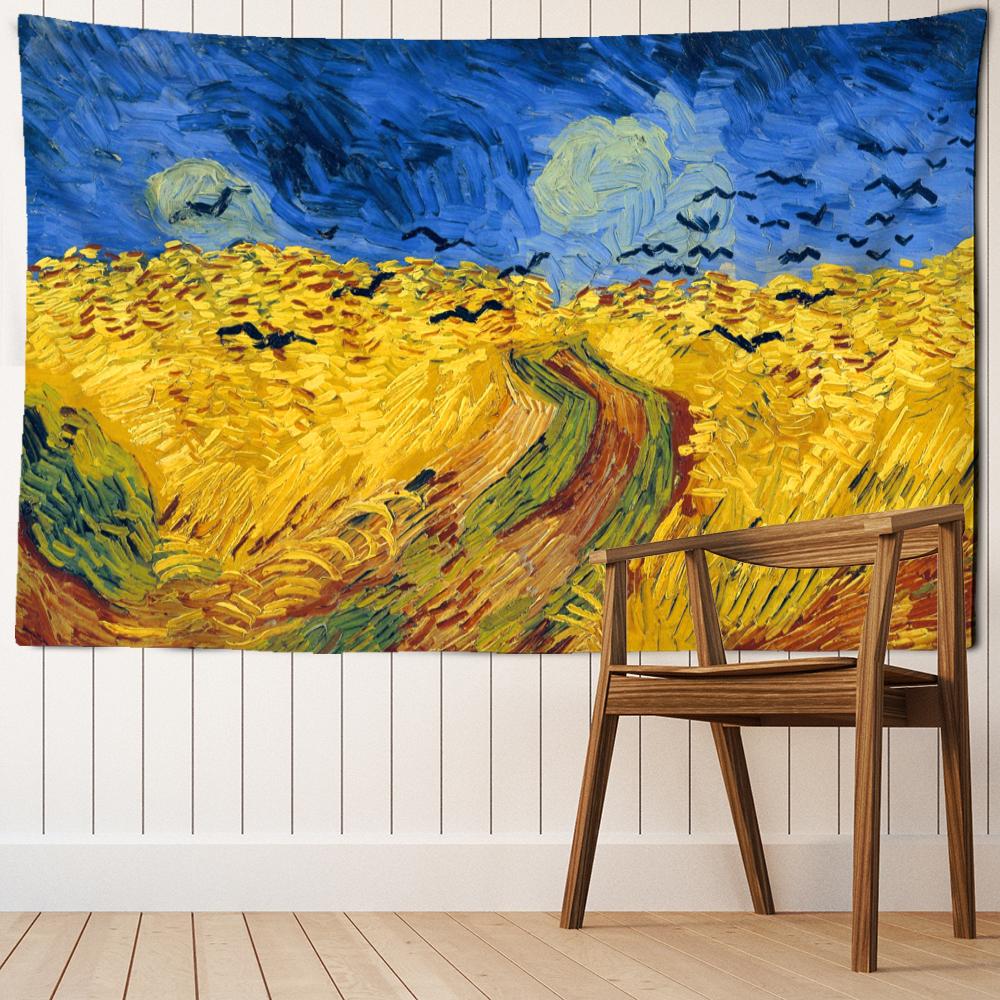 Arazzo Pittura ad Olio Campo Dorato Appeso a Parete Retro Hippie Tapiz Semplice Arte Dormitorio Soggiorno Decorazione Casa