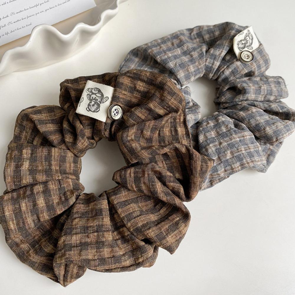 1/2pcs Plaid Scrunchie Teddy Bear Tag Vintage Casual Perfect Daily Retro Hairstyles Unique Hair Accessory Ideal Casual Bohemian