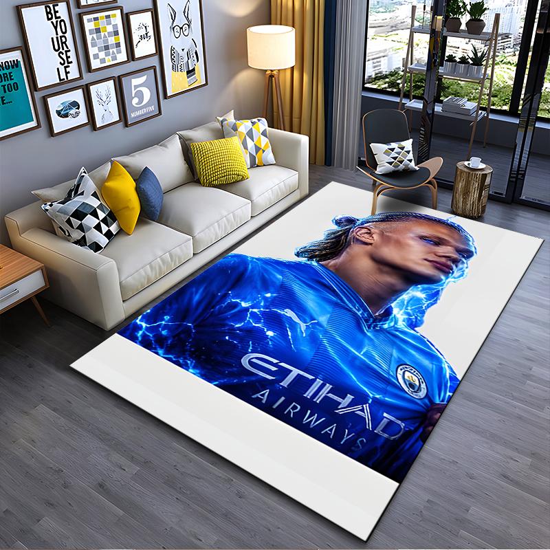 Sports Area Rug, Erling Haaland Manchester City Blue Lightning Etihad Poster, Fan Cave Decor, Non-Slip Mat