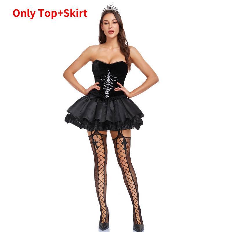 

Gothic Witch Costume With Polyester Fabric For Halloween Cosplay Enthusiasts Top Skirt,L