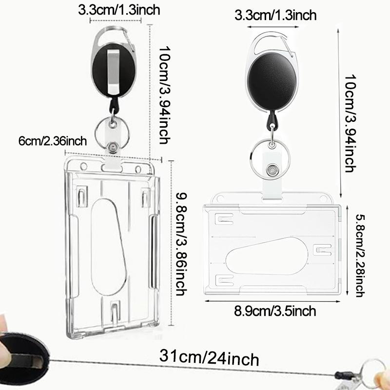 1/5Pcs Keychain Badge Reel Retractable Pass Work Permit Case Sleeve Dual Card Slot Card Holder Protector ID Tag Cover NEW