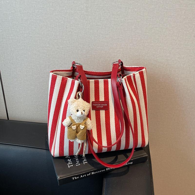 Summer Tote Bags for Woman 2025 Stripe Designer Shoulder Shopper Storage Bag Women Casual Canvas Handbag