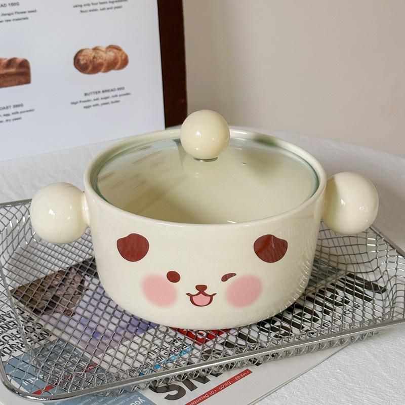 Korean cute ceramic instant noodle bowl with lid instant noodle bowl for student dormitory snail powder personal bowl