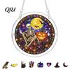 Acrylic Suncatcher Jigsaw Puzzle Suncatcher, Stained Glass Style Halloween Skeleton Ghost Relaxing Gift Sun Catcher for Gothic Window Wall Hanging