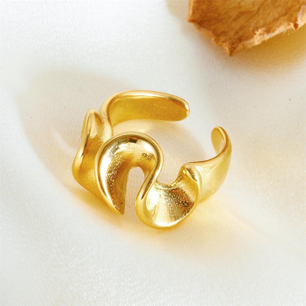 

Простое нишевое геометрическое волнистое открытое кольцо женское невыцветающее плиссированное кольцо из нержавеющей стали кольцо на указательный палец в стиле ветра