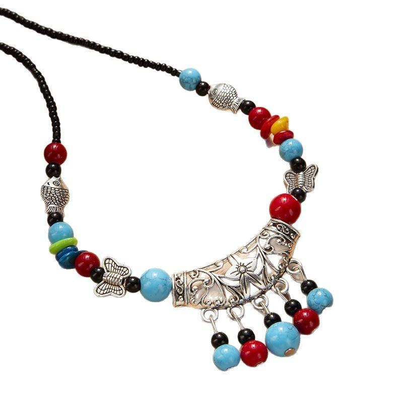 Ethnic-style Forehead Chain Headwear with Tassels and Turquoise Pendants Between The Eyebrows An Exotic Headwear