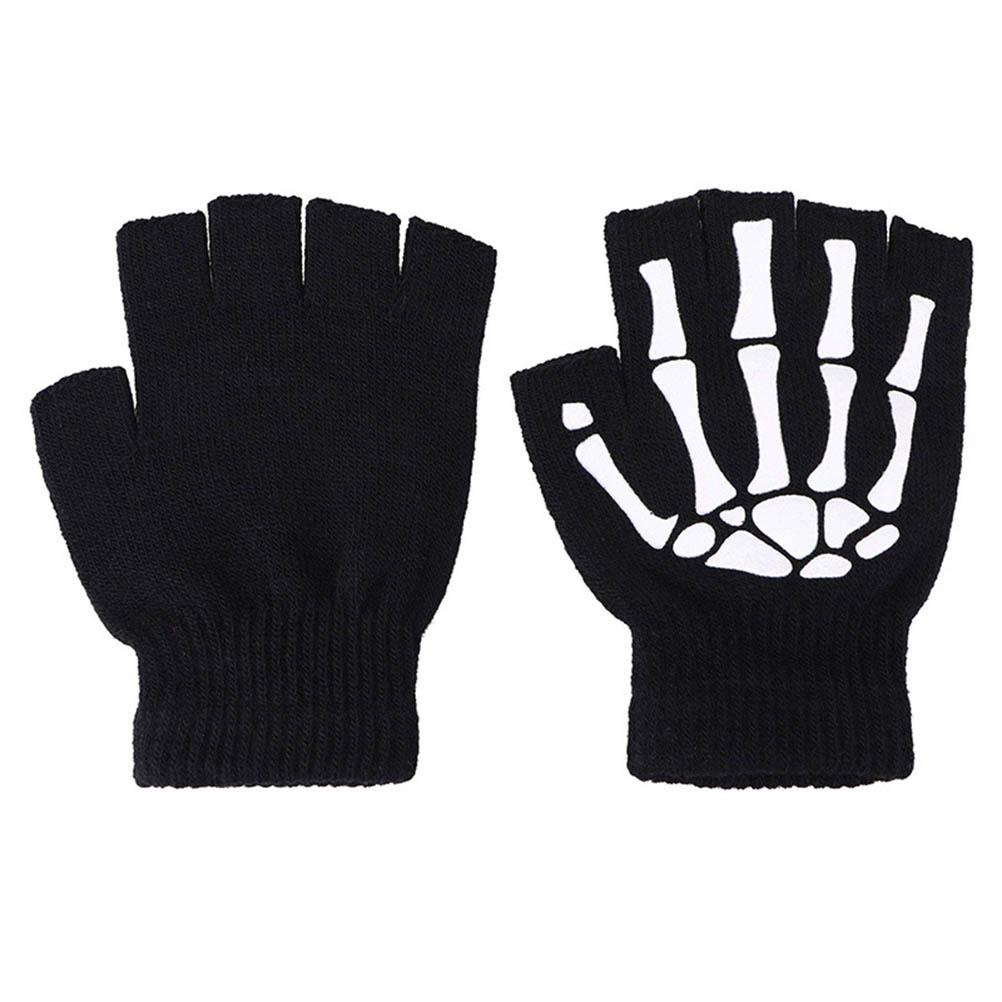 Unisex Skeleton Gloves Luminous Skeleton Gloves Fingerless Gloves Knitted Winter Mittens