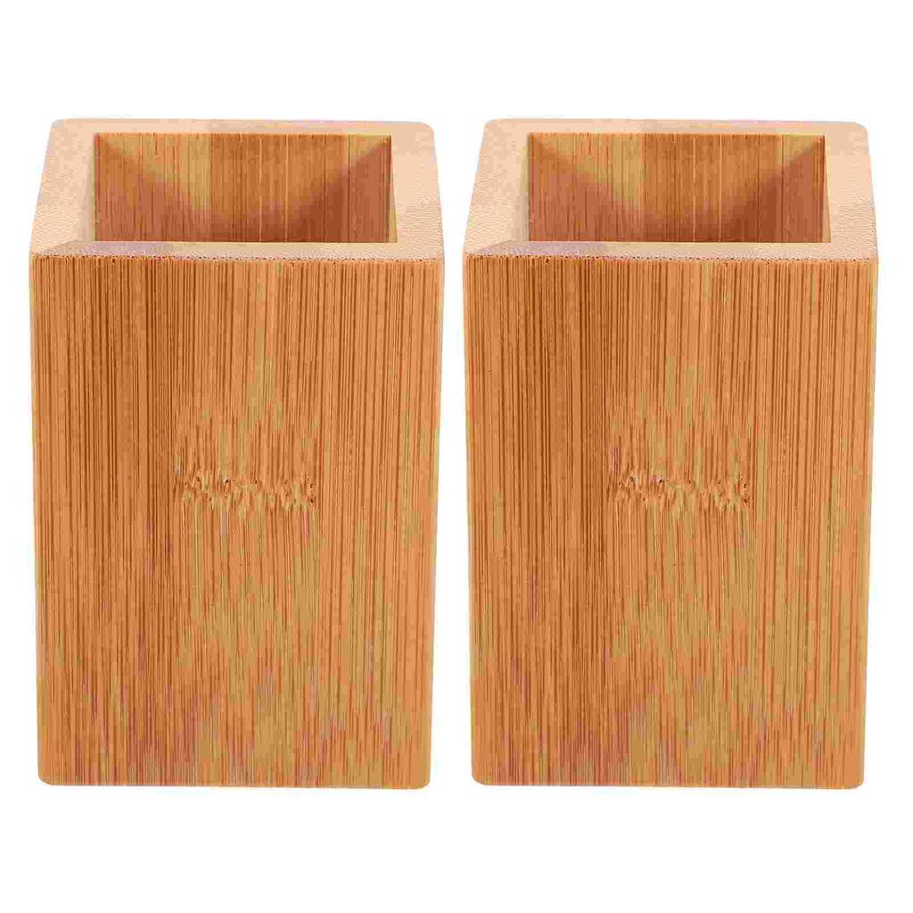 2 Pcs Bamboo Pen Holder Desk Cup Storage ganizer Stationery Container Tabletop Holder For Pencil Case Diy Bucket Rack Stand