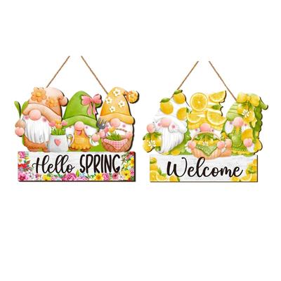 Hello Spring Woods Sign Dwarfs Spring Wood Hangings Sign Festival Welcoming Wall & Doors Decorations Gift for Familys