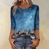 Women's Fashion Casual Christmas Tree Printed Round Neck Three-Quarter Sleeve T-Shirt Top
