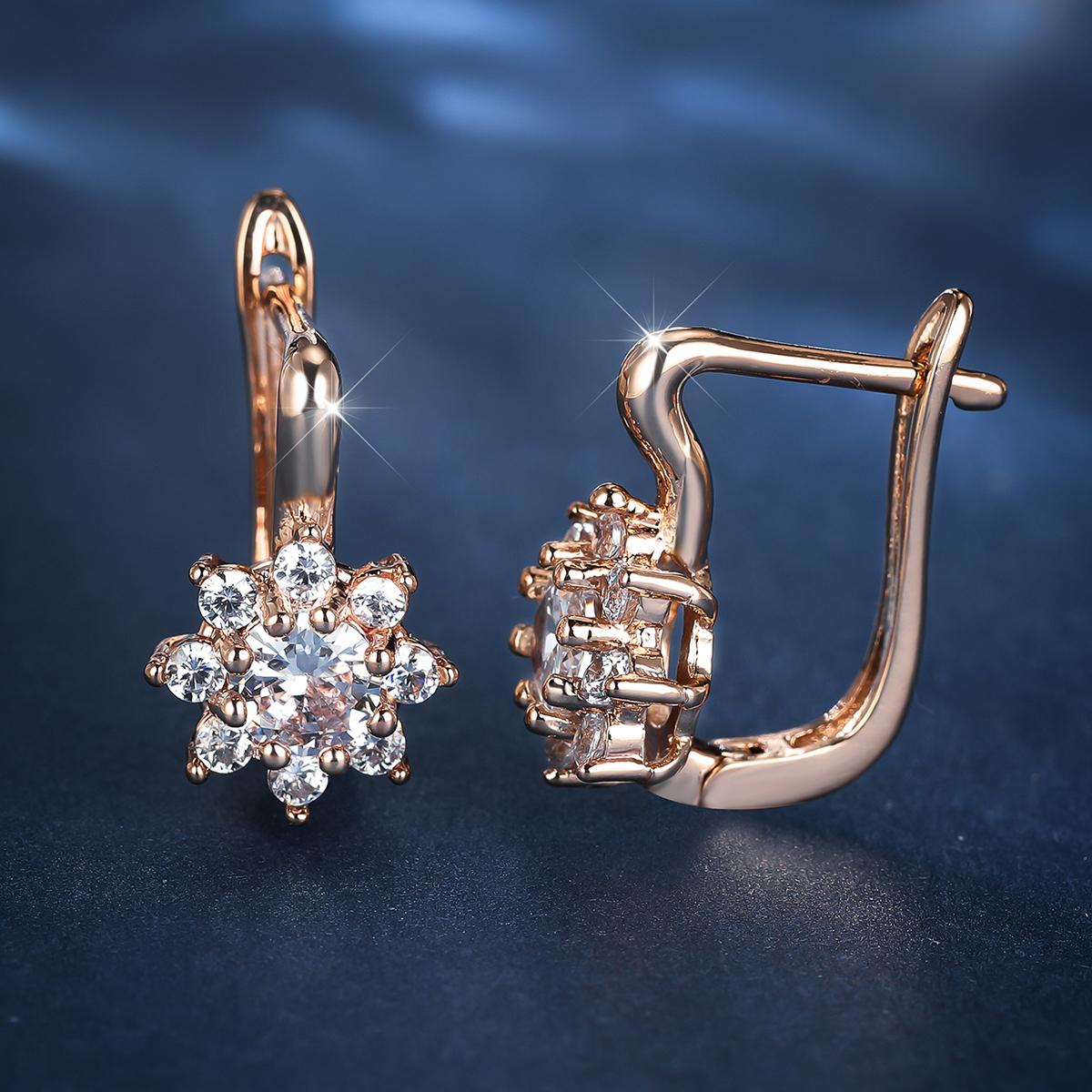 

Роскошные серьги-кольца цвета розового золота с подсолнухом, классические обручальные серьги-когти с белым камнем, изящные серьги с цветком для женщин белый