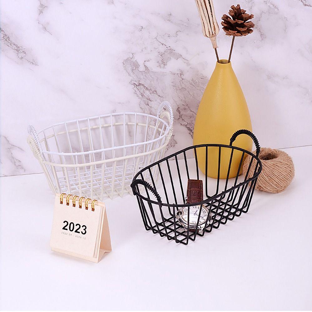 INS Style Iron Storage Basket with Handle Fruit Basket Desk Organizer Box  for Room Dormitory