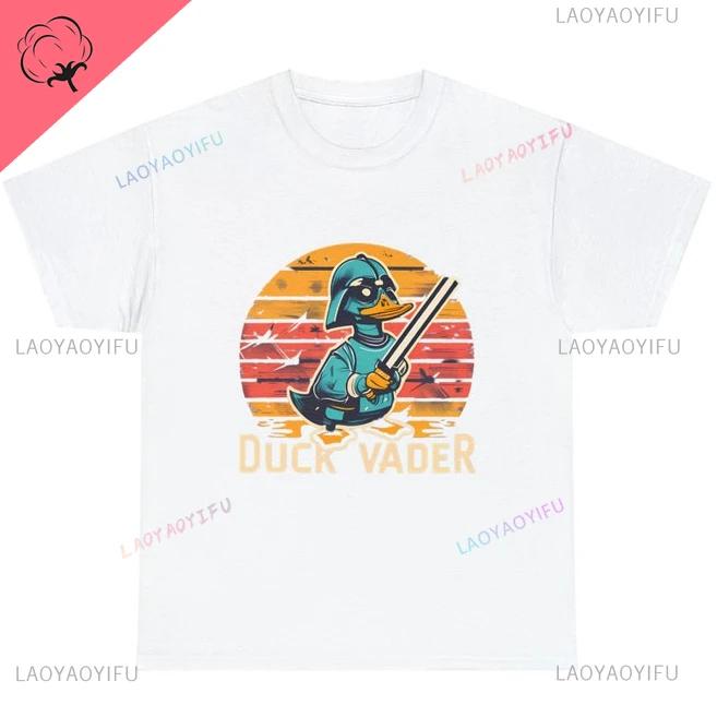 Vintage Ropa Hombre Duck Vader Funny T-Shirt Duck Darth Vader Parody High Quality Cotton Summer Hip-hop Men Streetwear Cotton