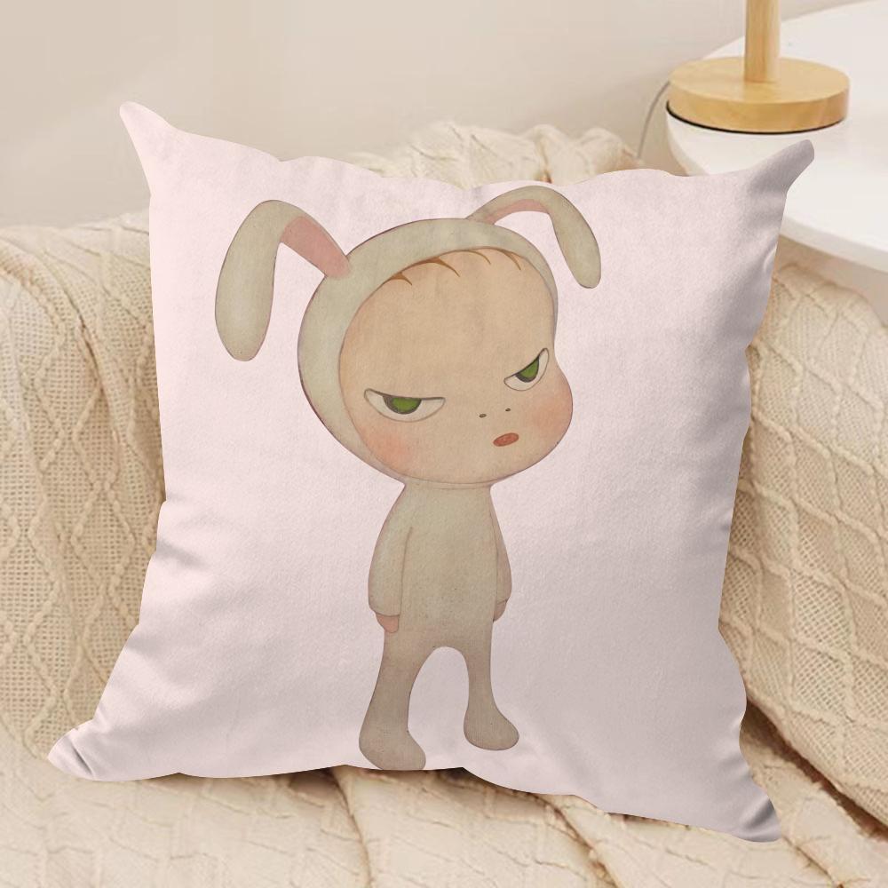 YYoshitomo Nara Art Cushion Cover Soft Plush Fabric DoubleSided Printed Cushion Covers for All Seasons Home Decor