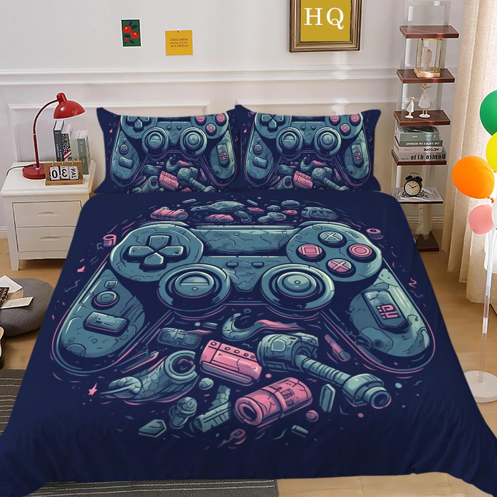 Housse de literie imprimée avec poignée de jeu de luxe, taie d'oreiller en Polyester, Style homme, vêtements de maison, housse de couette Queen Size