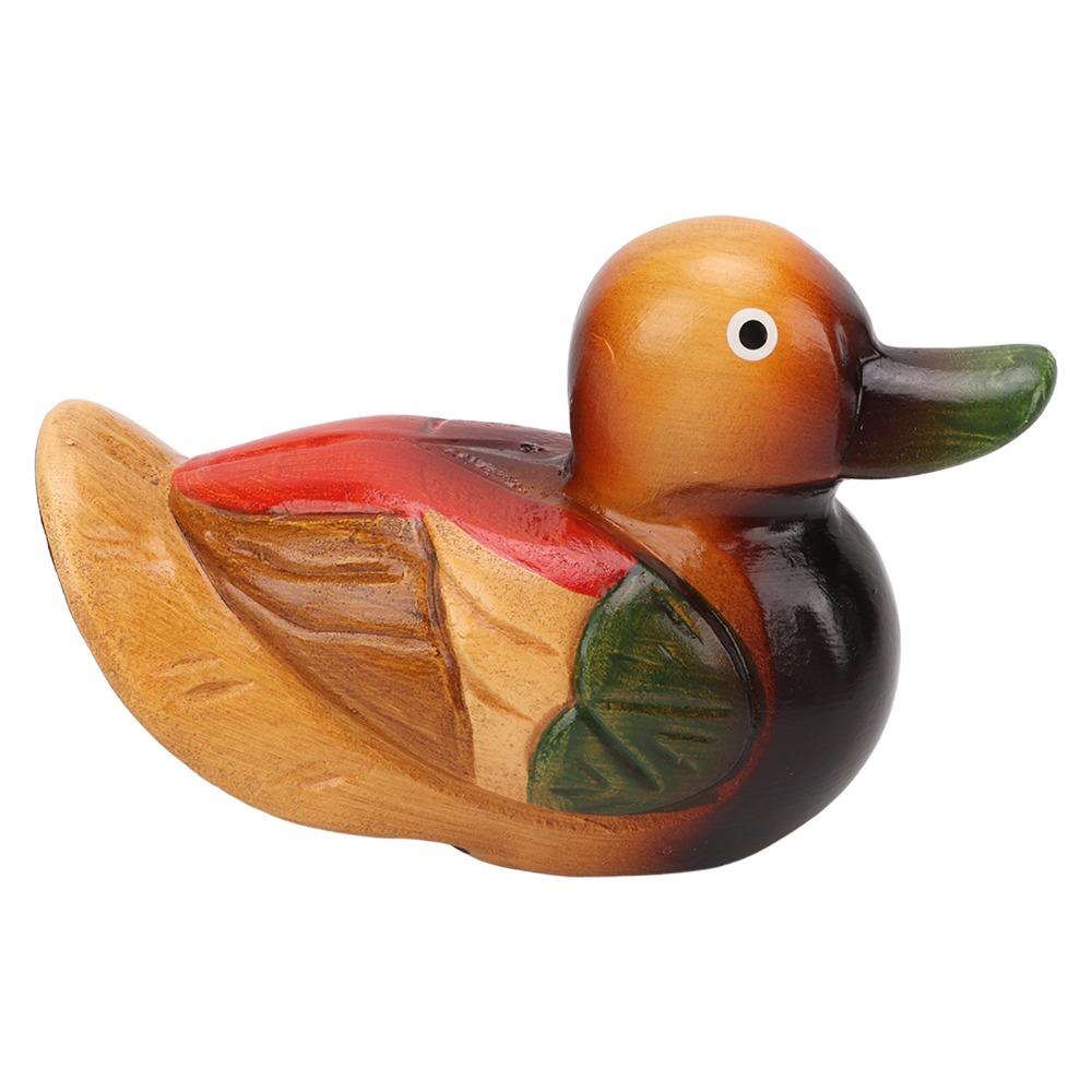 2pcs Color Lasting Wooden Duck Statues Hand Carved Hand Painted Duck Figurine Home Decor