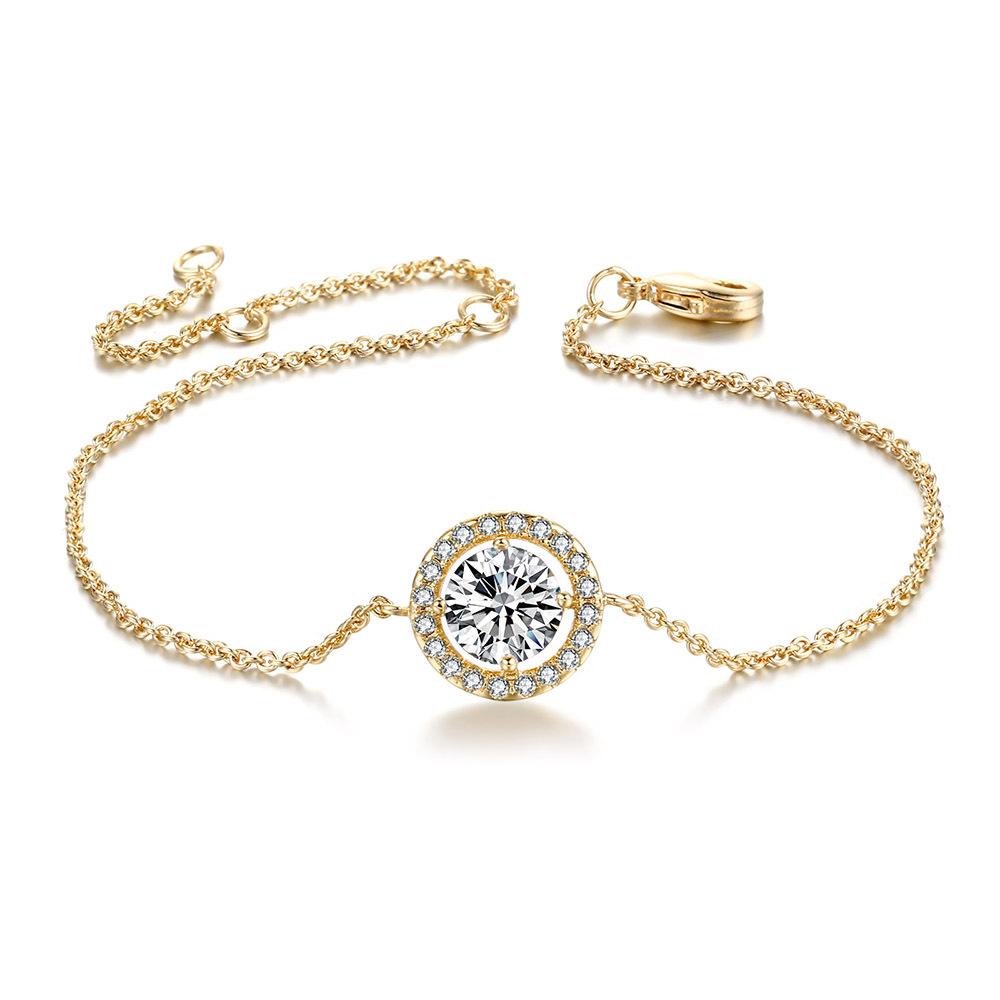 Round Cut Cubic Zirconia Bracelet For Women Rose Gold Color Hand Chain Jewelry H165