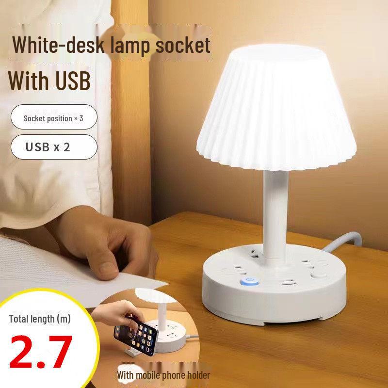 LED Nachttischlampe mit USB-Ladeanschluss und mehreren Steckdosen