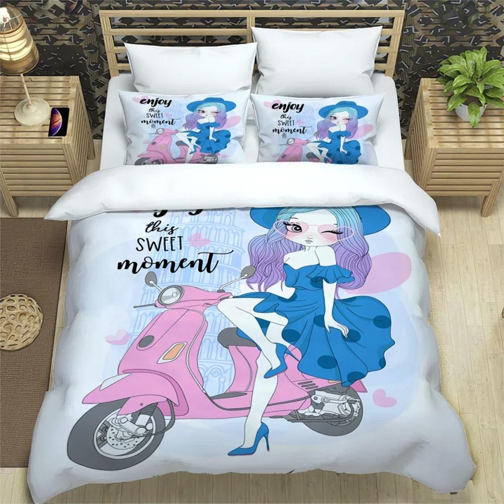 Cartoon Girl Art Print Xxl Three Piece Bedding Set  Article Children Or Adults For Beds Quilt Covers Pillowcases Bedding Set
