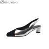 Fashion Heeled Sandals Women Square Toe High Heels Shoes Slingback Slippers 2025 New Fashion Chunky Shallow Dress Party Pumps Plus Size