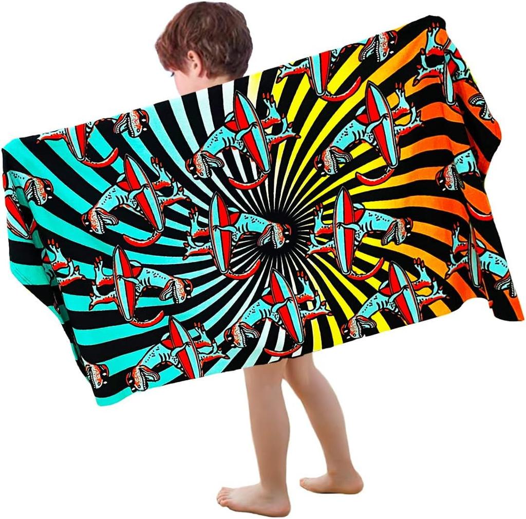 Beach Towel for Kids Velour Terry Blanket Throw for Swimming Bath Travel Camping and Picnic, Flamingo Lobster Octopus.