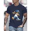 Men's Summer 100 Cotton Fashionable Casual Sports Loose Large Cartoon Cool Bear Pattern Printed Round Neck Short Sleeve T-shirt