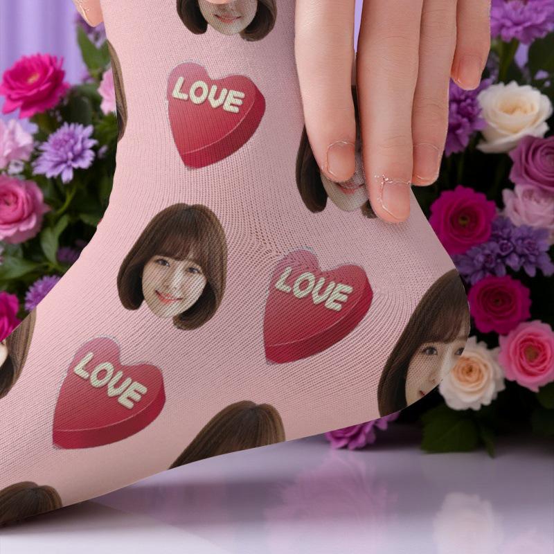 Skarpetki z nadrukiem 3D twarzy na zamówienie - Prezent świąteczny DIY, Poliester, Casualowe i wszechstronne