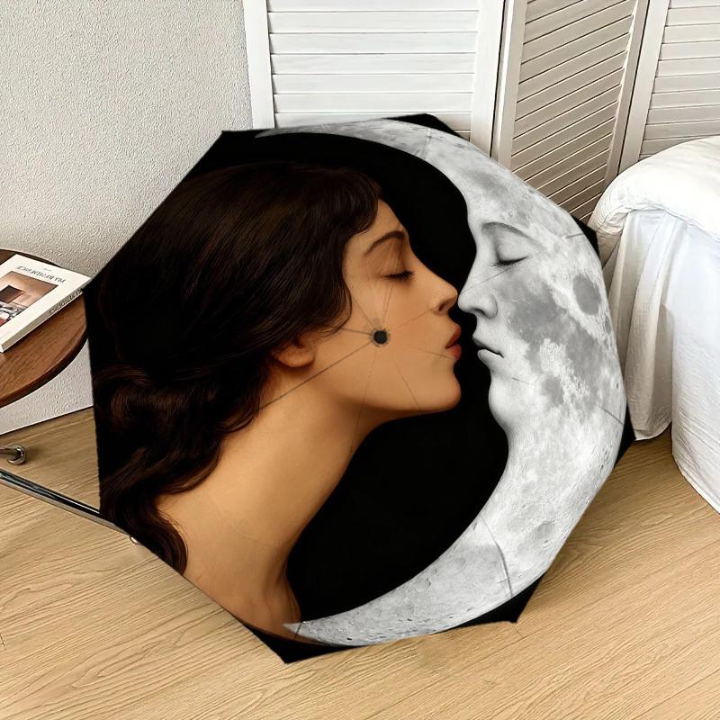 

1pc Moon Kiss Automatic Folding Umbrella, Heavy Duty 8 Rib Iron Frame, Suitable for Travel, Daily Use, Birthday, Decor Gift m0104097
