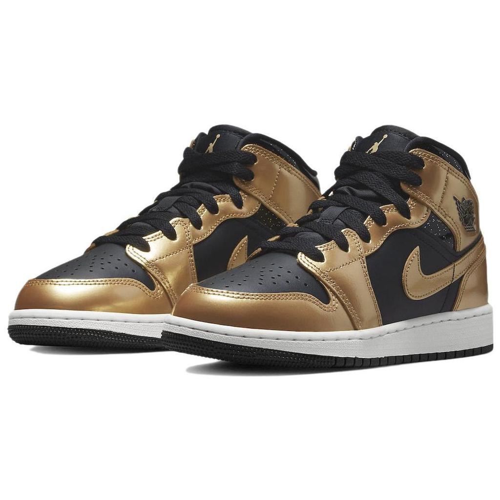 Air Jordan 1 Mid SE GS Oro Metallico Nero Scarpe da Ginnastica Bambini Bianco DR6967-071