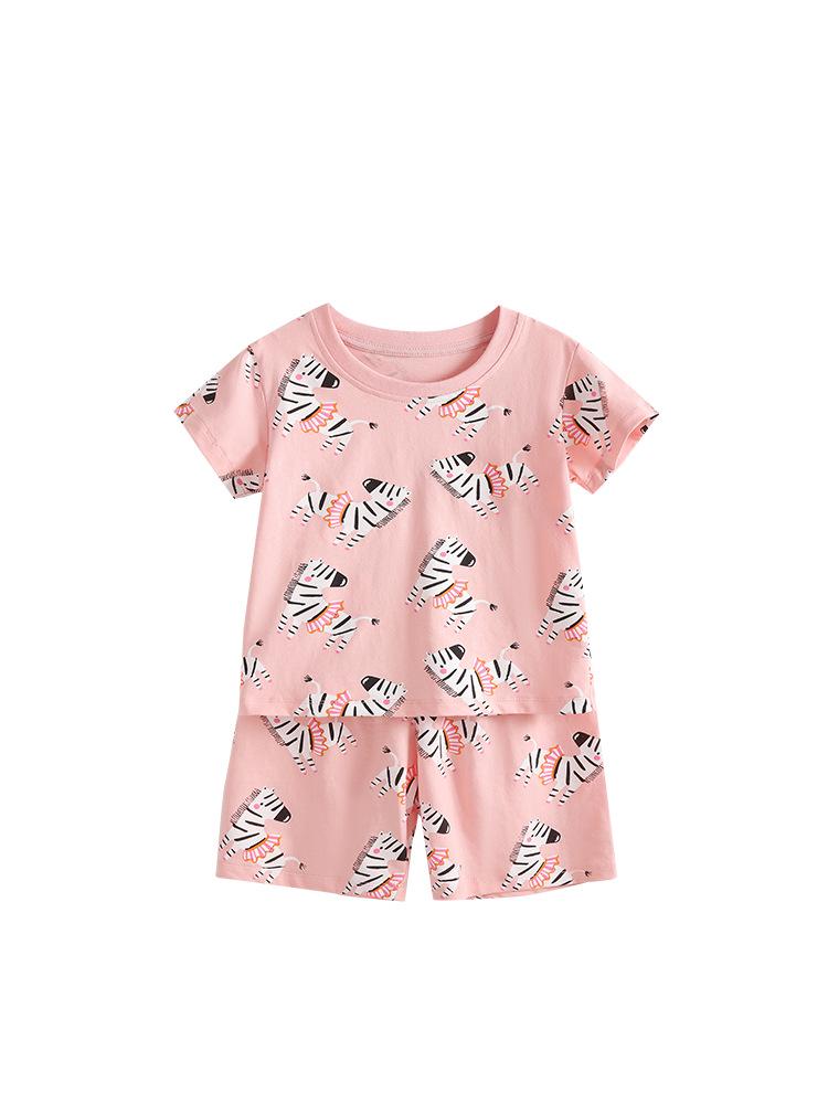 Malwee Girls' Summer Pajama Set: European & American Style, Short Sleeve Top with Elastic Waist Pants