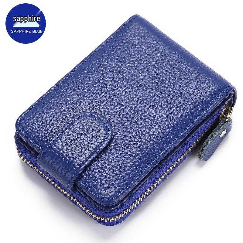 RFID Anti-Theft Cowhide Accordion Card & ID Holder with Zipper