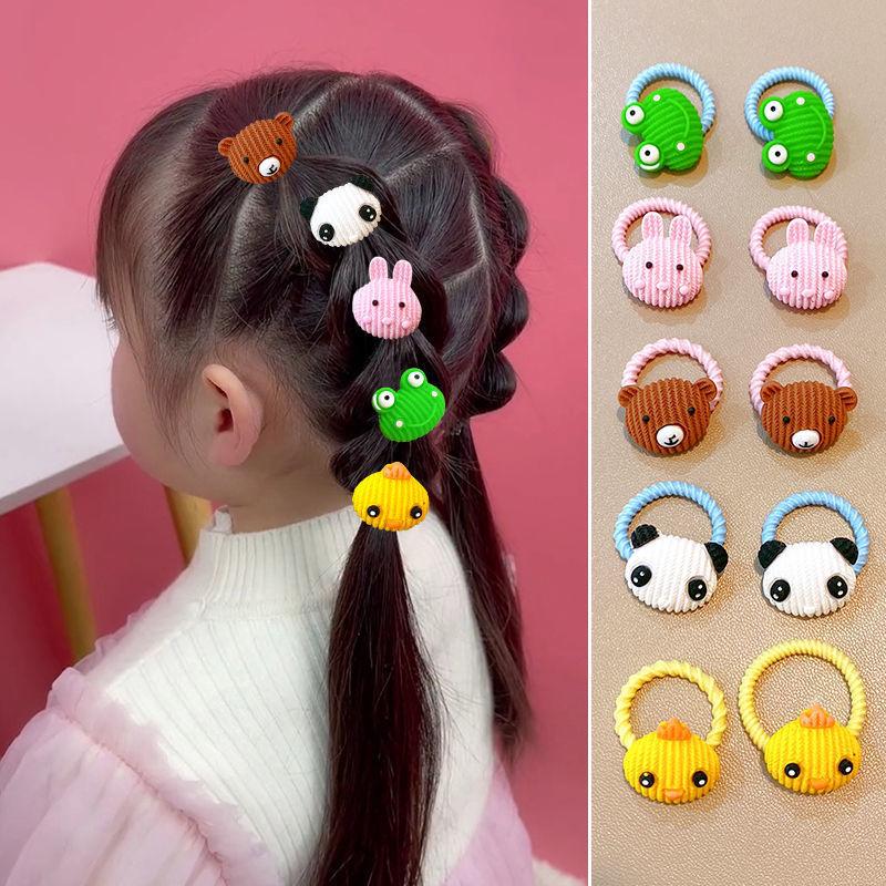10PCS Cartoon Animals Cute Hair Bands Girls Elastic Rubber Band Headwear Hair Accessories Kids Headband Ornaments Kids Hair Ties
