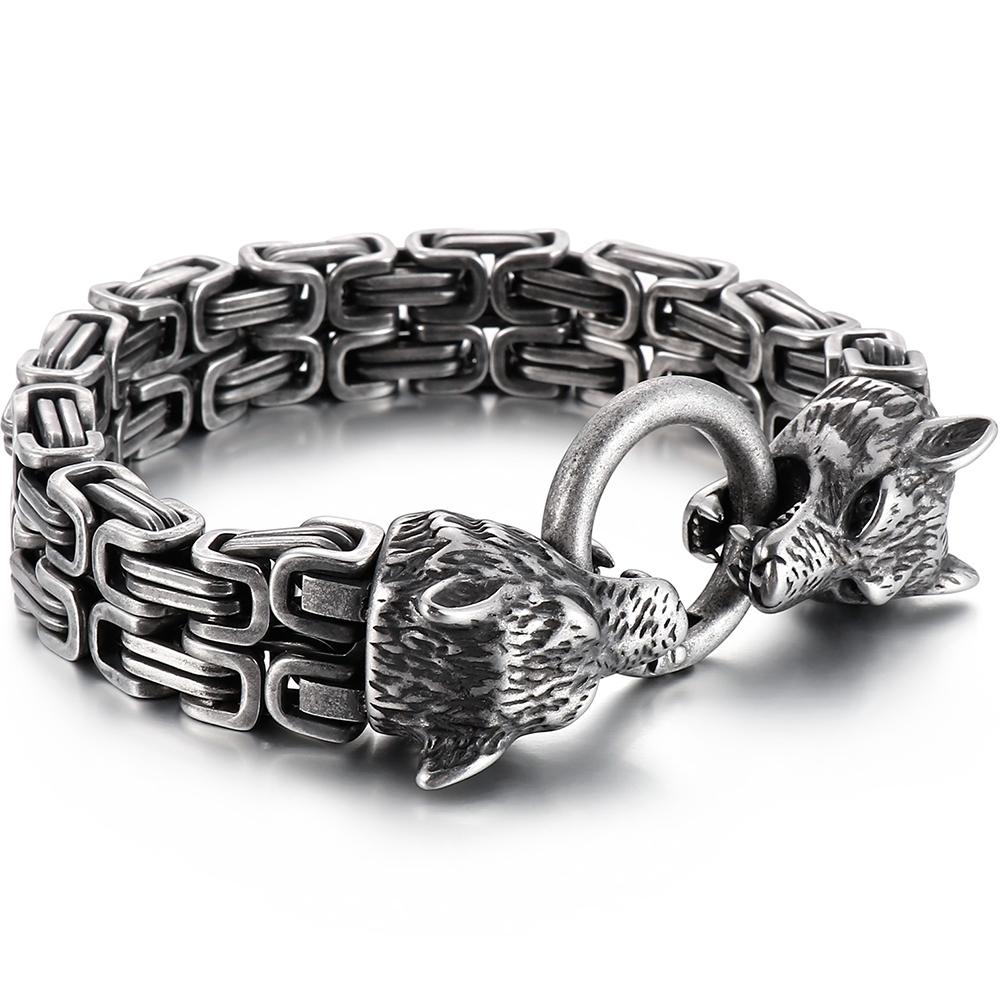

Готический мужской браслет с головой волка, черное золото, цвет 316L, двойная цепочка, ювелирные изделия, 8,66 дюйма, мужской аксессуар 22CM