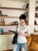 Women's V Neck Short Sleeve Letter Print Top Slim Fit Elegant Commuter Tee Milk Silk Casual Blouse