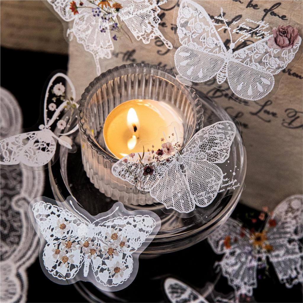 Lace Floral Dance: Retro Floral & Butterfly Sticker Pack for Journals