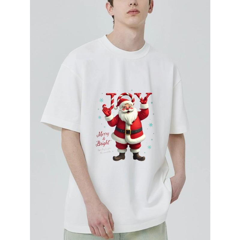 Christmas T-Shirt Black Santa Claus Joy Print Merry and Bright Holiday Design for Festive Season