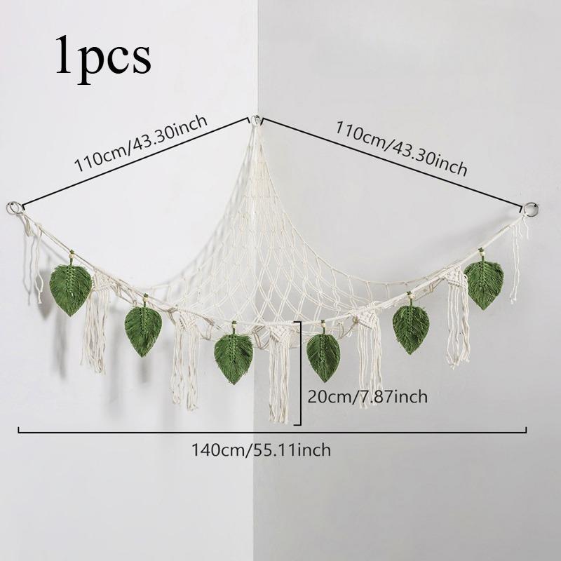 1/2pcs Handmade Cotton Rope Braided Tassel Hanging Storage Net Bohemian Style Home Wall Decoration Multi-functional Storage Net