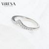 Viresa Minimalist Design 925 Sterling Silver V Shape Shiny Prong Set Full Moissanite Trendy Eternity Band Engagement Ring 18K