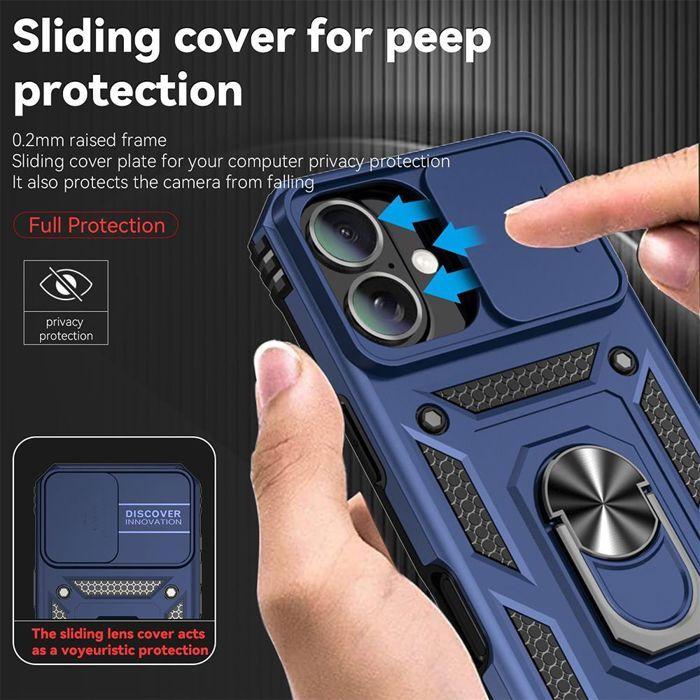 Coque de protection pour iPhone 17 - MARQUE - Modèle - Antichoc - Support anneau rotatif - Bleu Marine