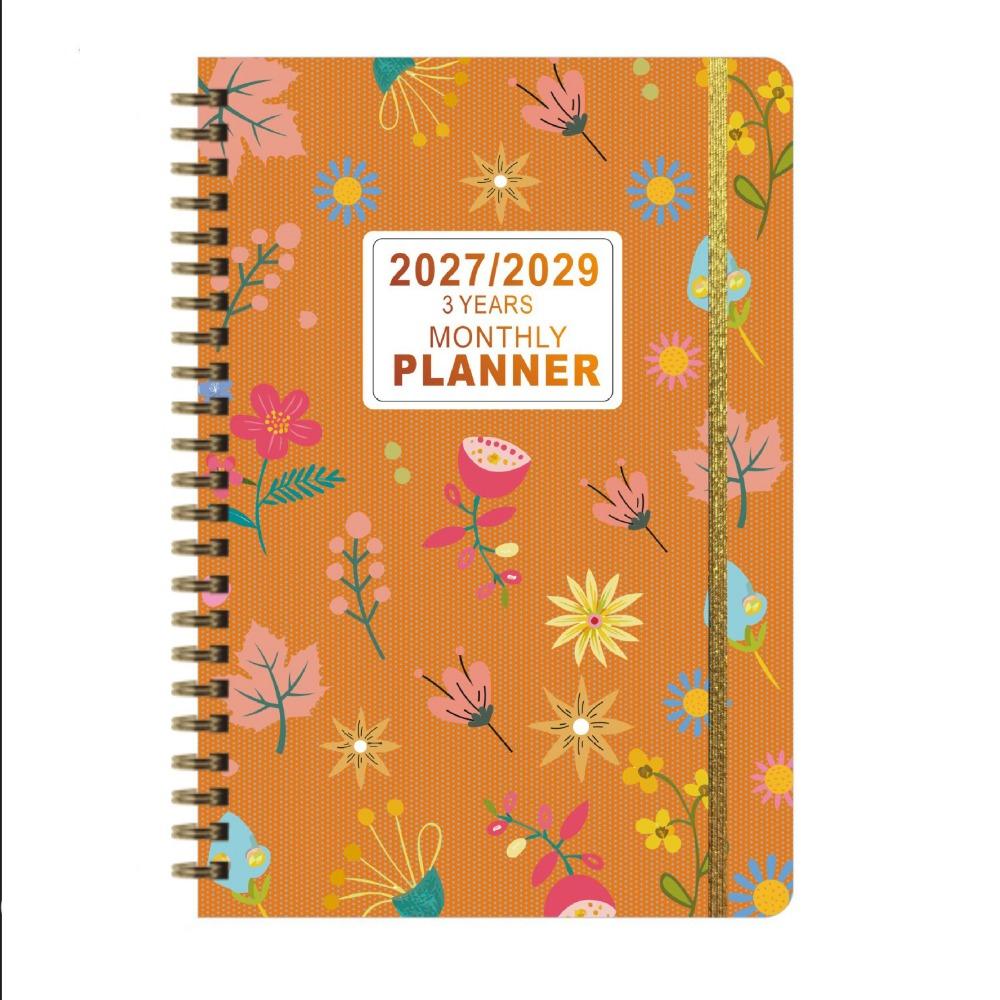 Flower Theme Cover 3-Year Plan Book Spiral Bound Multi-Year Agenda Notepad  School Supplies