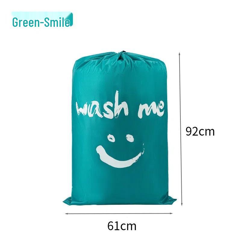 Large Waterproof Smiley Print Laundry Bag - Oxford Cloth, Drawstring Closure for Travel
