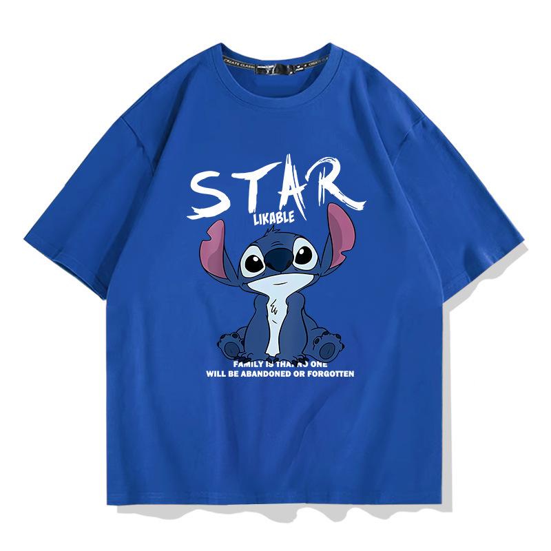 Disney Stitch Short-sleeved T-shirt for Men, 100% Pure Cotton Loose, Fashionable, Comfortable and Casual Men's T-shirt