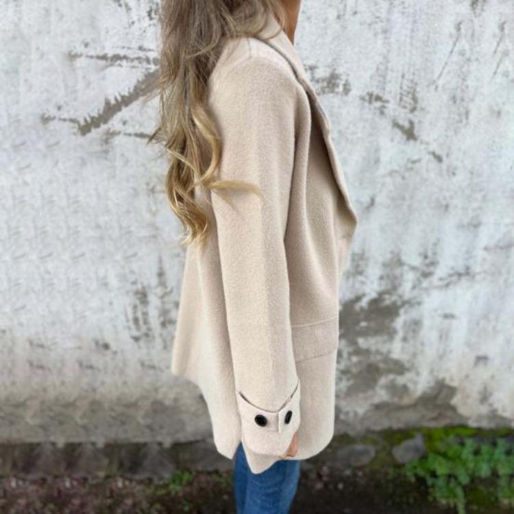 Manteau en laine de couleur unie pour femmes, mi-long, à revers, manches longues, simple boutonnage, vêtement d'extérieur avec poches latérales, style pour les déplacements